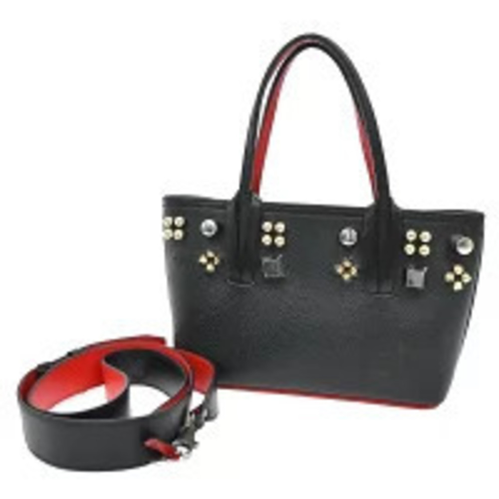 CHRISTIAN LOUBOUTIN Studded Handbag Black Red Leather